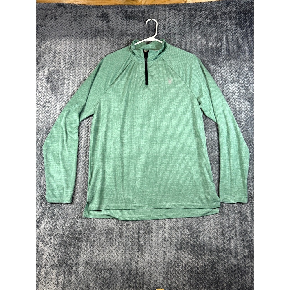 Spyder Top Mens Large Green Grid Texture Quarter Zip Raglan Sleeve Performance